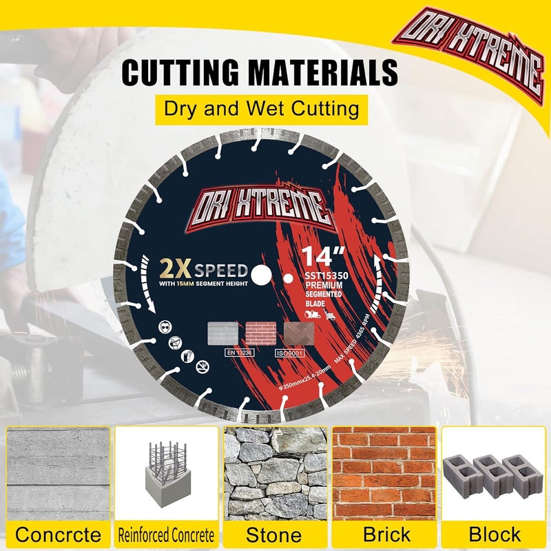 ORIXTREME 14 Inch Diamond Concrete Saw Blade, Turbo Segmented General Purpose Blade Dry/Wet Cutting Concrete, Reinforced Concrete, Masonry, Brick, Block,1"-20mm Arbor - Image 4